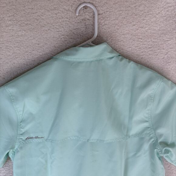 Eddie Bauer Tech Woven Shirt Mens Medium Teal Blue Short Sleeve Fishing Vented - Picture 15 of 16